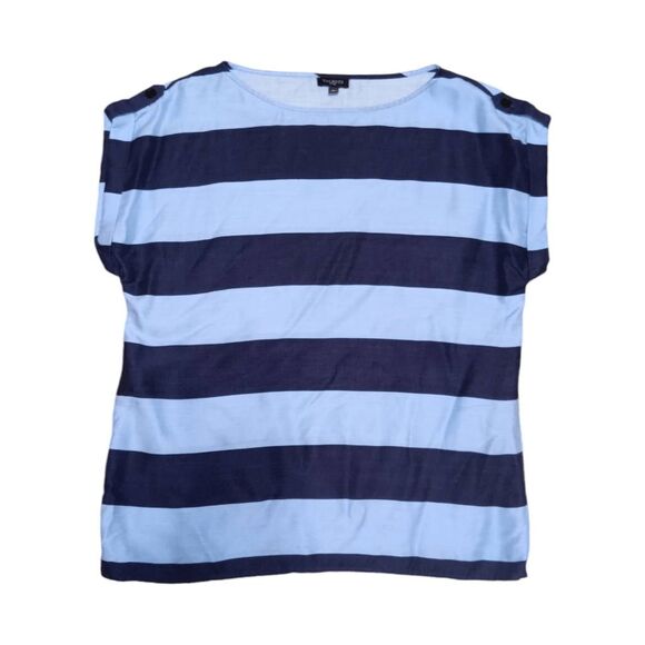 Talbots Boat Neck Cap Sleeve Blue Striped Blouse Sz 8P Top - Picture 2 of 7